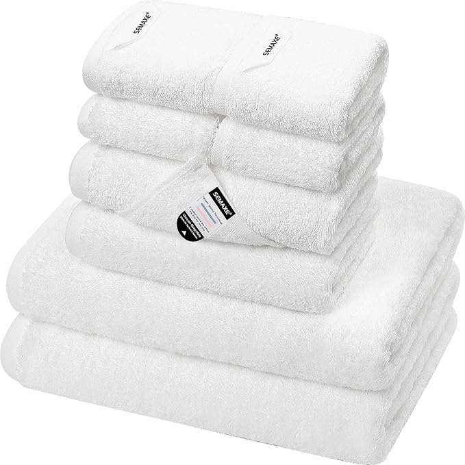 SEMAXE White Bath Towel Set, 100% Cotton Bathroom Towels by SEMAXE
