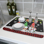 Merry Christmas Dish Drying Mat Black Gnomes Dish Drainer Mats 18x24 Inch - Image 6