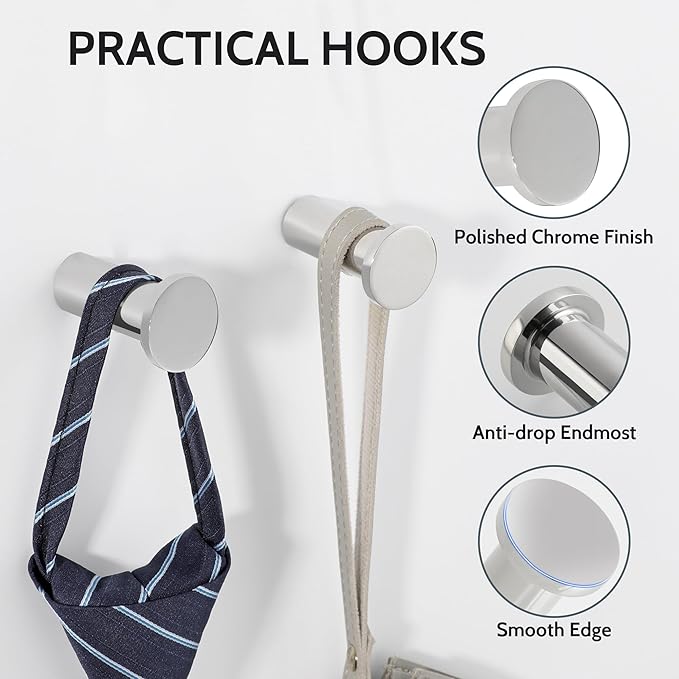 SAYAYO Coat Hooks Wall Mounted, Chrome Towel Hooks - Image 5