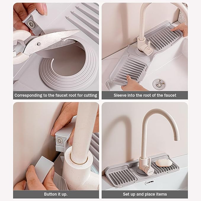 Longer Silicone Faucet Mat for Kitchen Sink – Button Style Faucet Drip Catcher - Image 5
