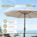 MEWAY 9ft Patio Umbrella Outdoor Table Umbrellas with Push Button Tilt and Crank, Market Umbrella 8 Sturdy Ribs for Deck, Garden, Pool and Backyard, Beige - Image 5