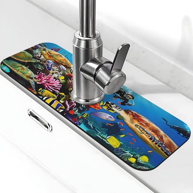 Marine turtle Kitchen sink faucet pad, strong water absorption, anti slip by Unknown