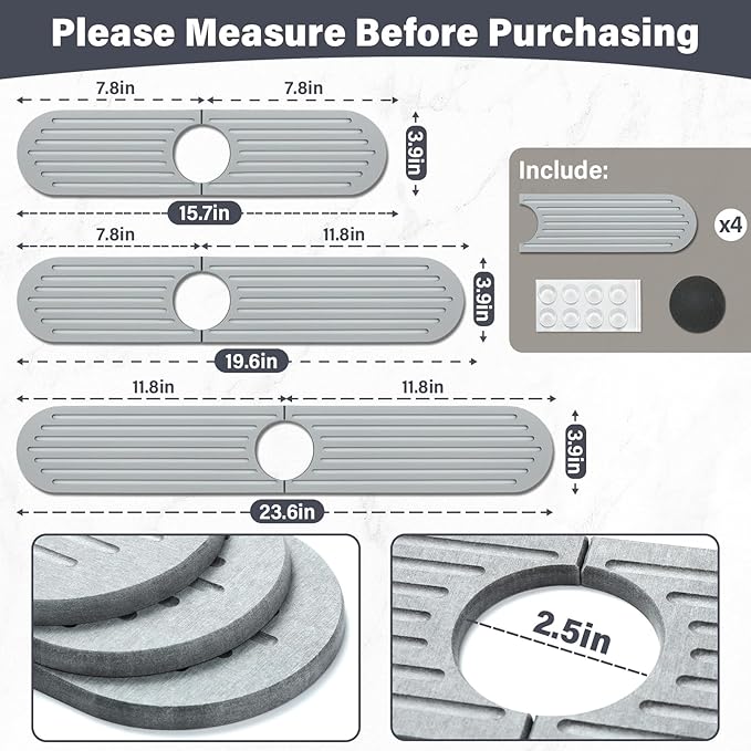 Stone Faucet Mat for Kitchen Sink, 2 Set/4PCS Quick Dry Diatomaceous Earth - Image 2