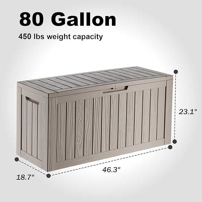ROJIK Outdoor Storage Housing Deck Box - Waterproof Patio Furniture, Garden Tools, Cushions, Pool Accessories Storage Bench with Lockable Lid and Side Handles (Grey, 80 Gal) - Image 2