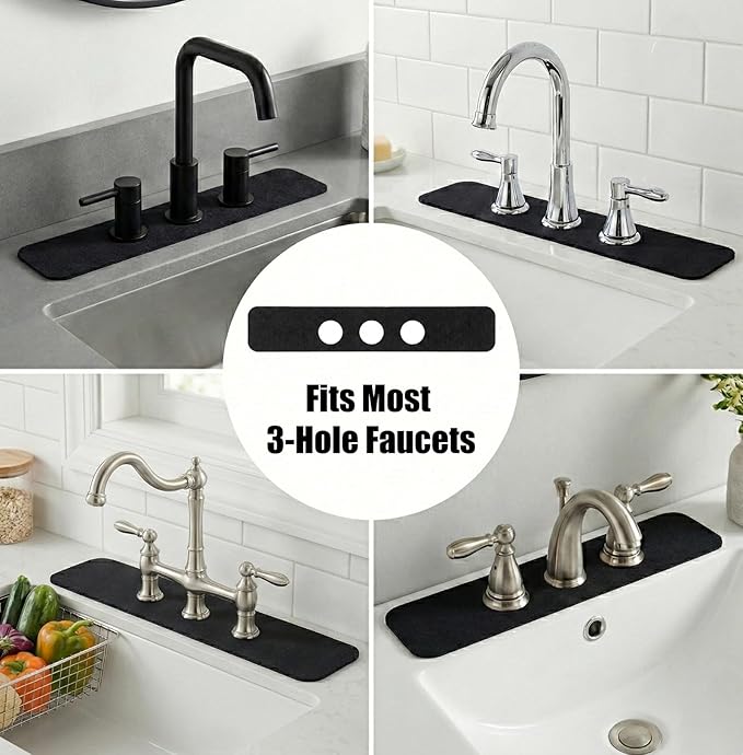 2PCS Faucet Mat for Bathroom Sink 3 Holes: 23.5’’Lx4.5’’W Splash Guard Fits 8 - Image 3