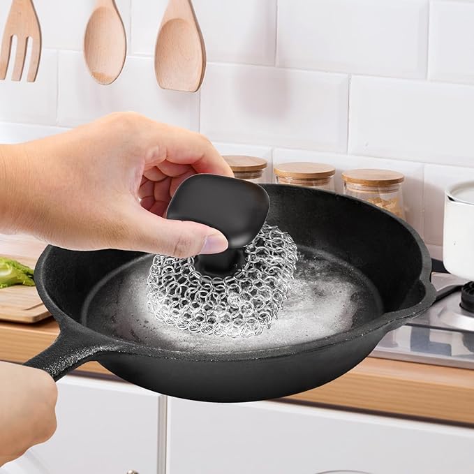Cast Iron Scrubber | Dish Scrub Brush | 316 Cast Iron Cleaner Chainmail Scrubber - Image 2