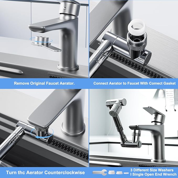1440° swivel faucet extender, sink faucet aerator extender, swivel extendable - Image 8