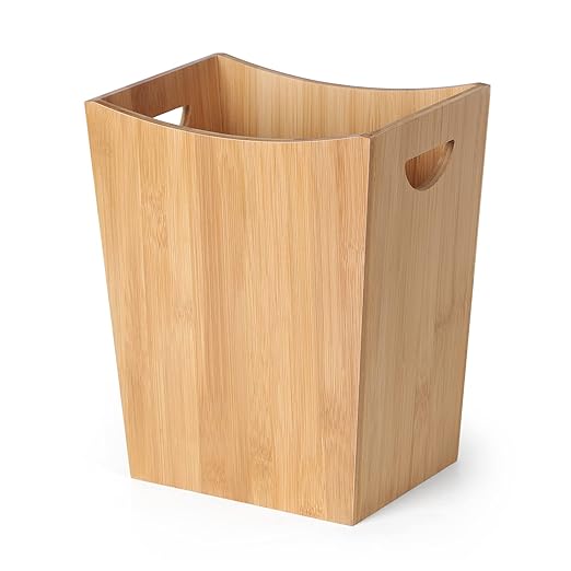MOOACE Small Trash Can, Bamboo Bathroom Trash Can, Office Waste Basket by MOOACE