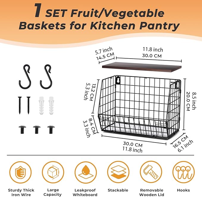 Fruit Bowl for Kitchen Counter Stackable Wall Mounted Hanging Basket Wire Basket - Image 4