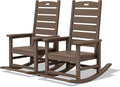 SERWALL Outdoor Rocking Chair Set of 2, Oversized Rocking Chair with Footboard for Adults, HDPE All Weather Resistant Rocking Chairs for Patio, 350lbs Weight Capacity,Coffee by SERWALL
