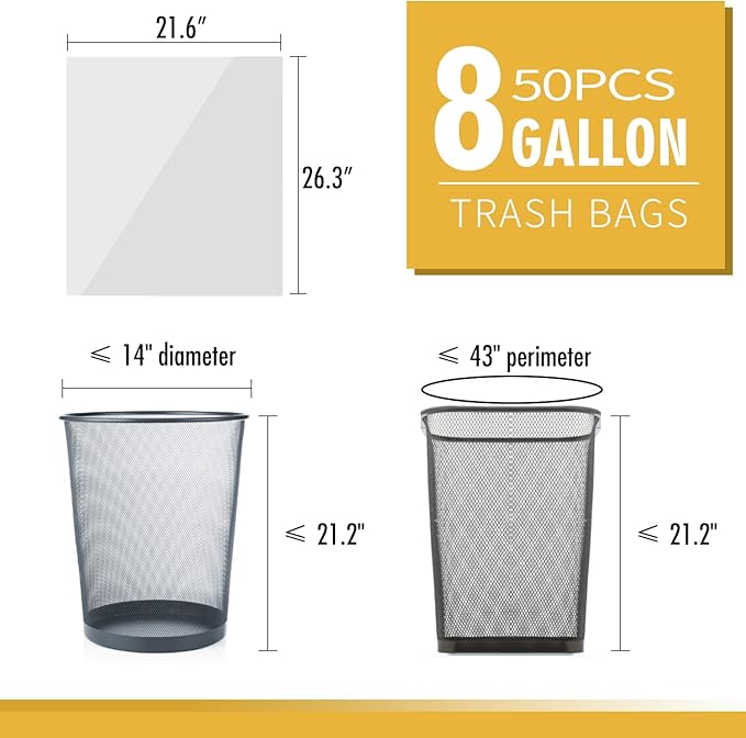 Medium Trash Bags, 6-8 Gallon White Garbage Bags Trash Can Liners - Image 2