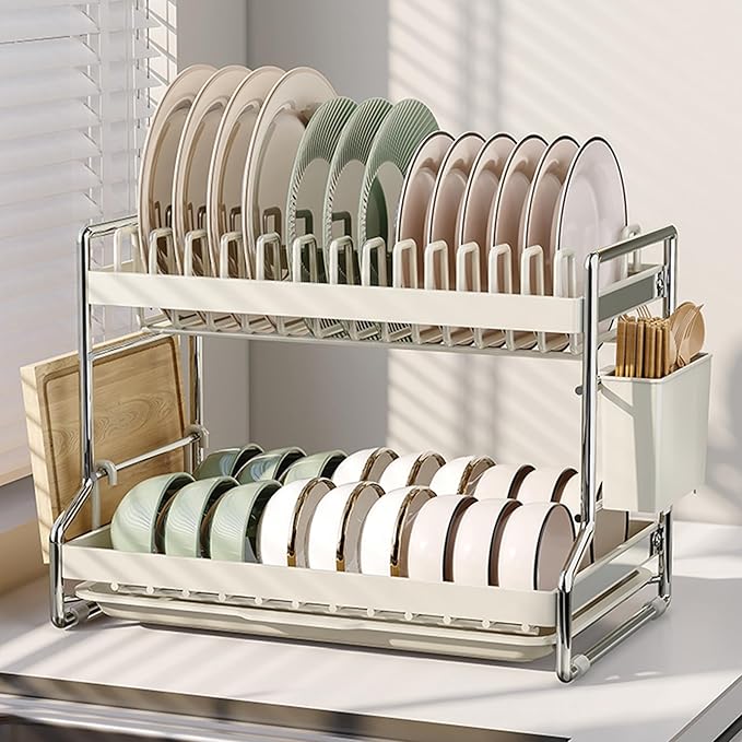 2 Tier Dish Drying Rack Dishes Organizer Rack Double Decker by Unknown