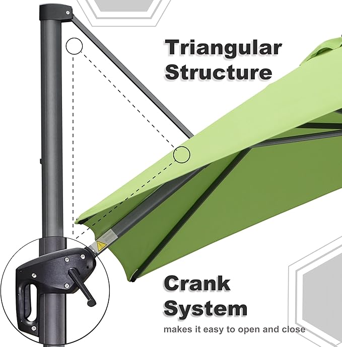 PURPLE LEAF 9' X 11.5' Square Cantilever Umbrella Patio Umbrella with Base Outdoor Umbrella Aluminum Offset with 360-degree Rotation for Garden Deck Pool Patio Apple Green - Image 6