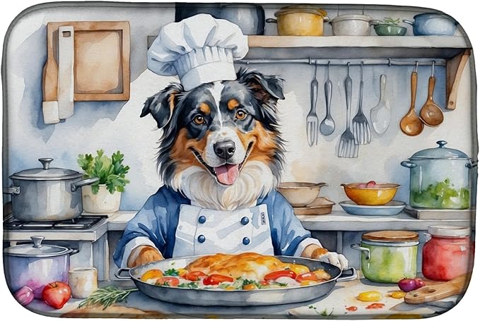 Caroline's Treasures DAC6193DDM Australian Shepherd The Chef Dish Drying Mat by CarolinesTreasures