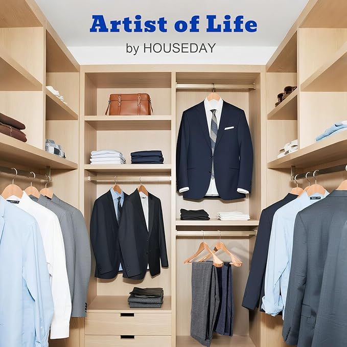 HOUSE DAY Wood Suit Hangers for Men, Smooth Wide Shoulder Wooden Hanger - Image 8