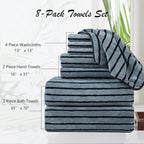 8 Pcs Grayish Blue Cabana Stripe Large Bath Towel Oversized Bath Sheet-2 - Image 3