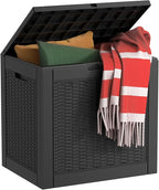 EasyUp 31 Gallon Resin Deck Box Waterproof, UV Resistant Outdoor Storage Box for Delivery, Patio, Garden,and Porch,Rattan Black by EASYUP
