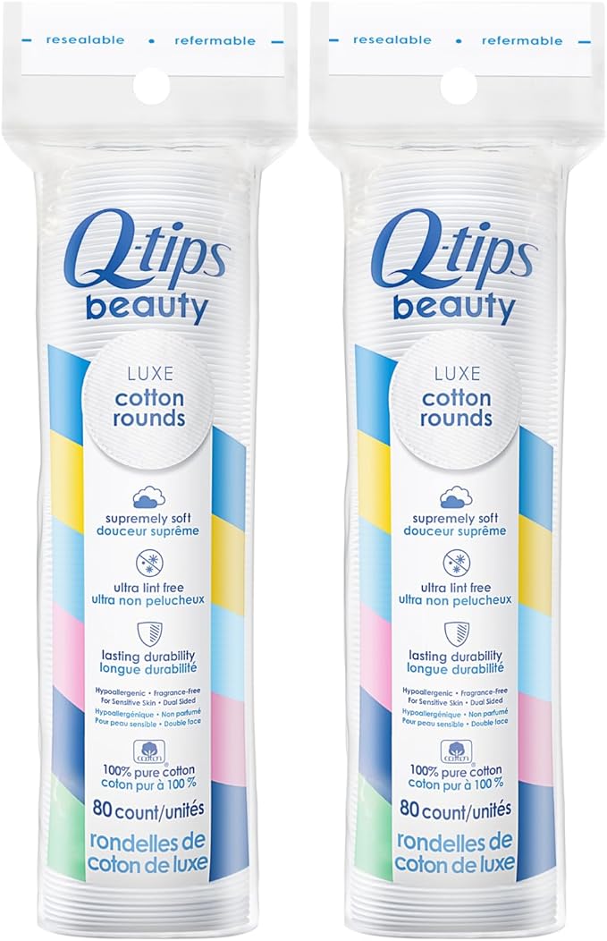 Q-tips Beauty Luxe Cotton Rounds 80 Count 2-Pack – Hypoallergenic Makeup by Q-tips