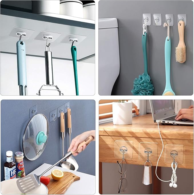 Adhesive Hooks Removable Wall Hook 13 LB Ceiling Hooks Transparent Seamless - Image 2