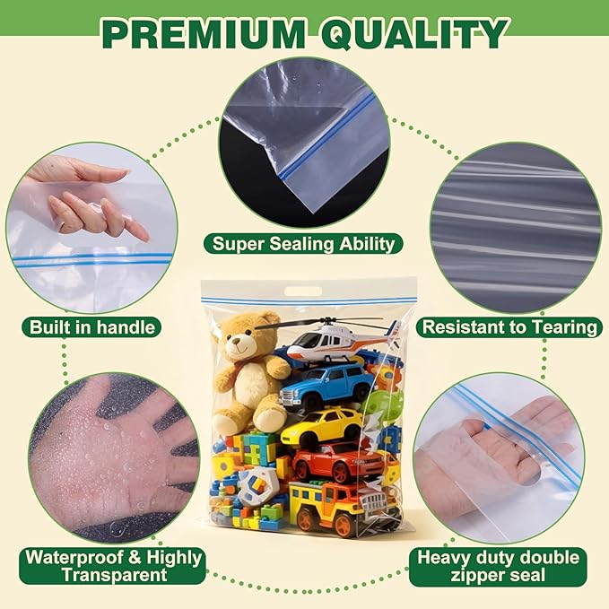 5 PACK 25 Gallon Extra Large Storage Bags, 35.5"x 24"x 7" Resealable Clear - Image 3