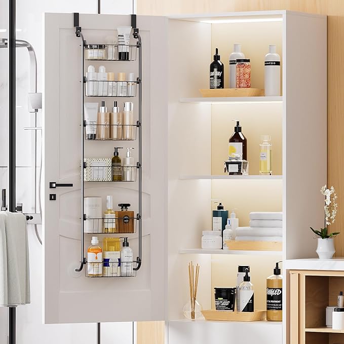 Delamu Narrow Over the Door Pantry Organizer, 6-Tier Metal Pantry Door - Image 8