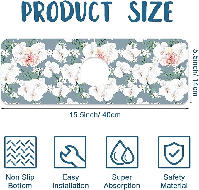 Colorful Wildflowers Kitchen Sink Splash Guard Faucet Mat White Orchid Super - Image 2