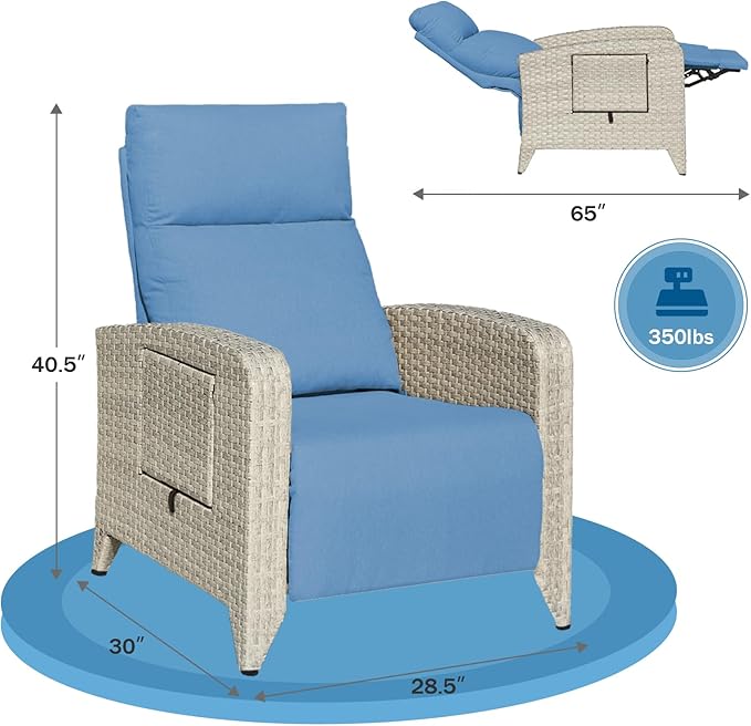 Upgraded Outdoor Recliner Chair, Reclining Patio Chairs with Adjustable Back up to 150°Lay Flat and Extended Footrest, Wicker Recliner Chairs with Flip Table and Removable Olefin Cushion - Image 2