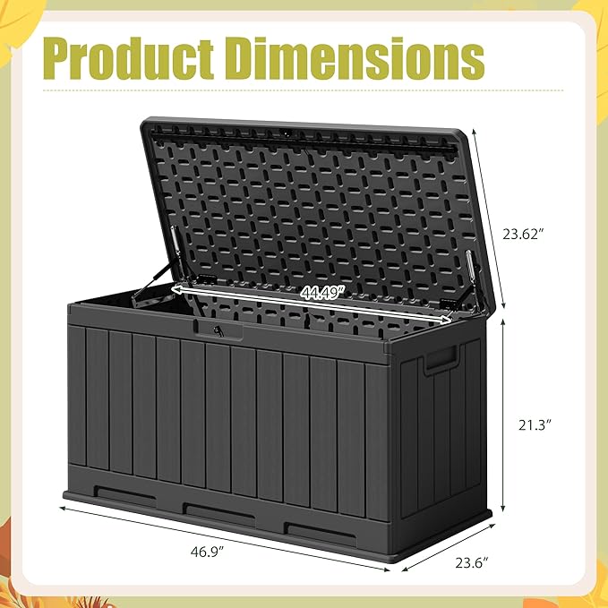 Devoko 90 Gallon Double-Wall Deck Box, Side Handles, HDPE Outdoor Large Storage Box Waterproof and Lockable for Patio Furniture, Garden, Pool (Black, 90 Gallon) - Image 7