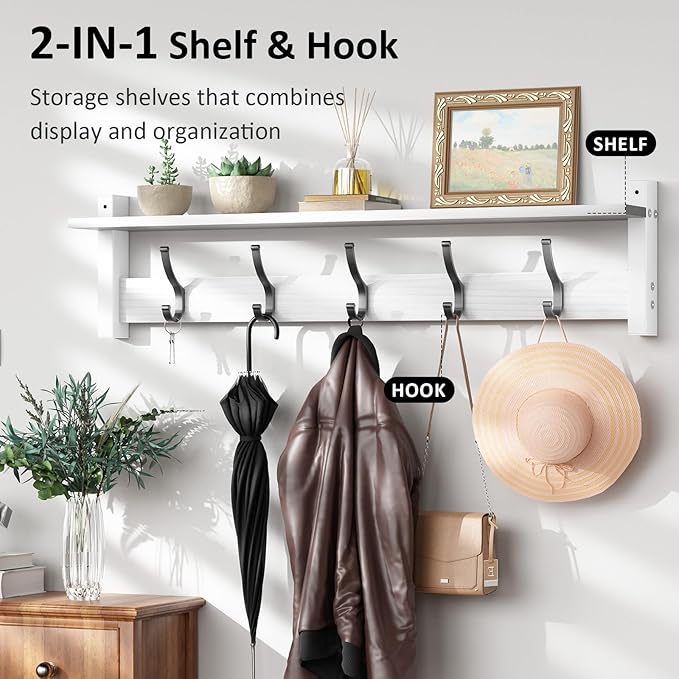 Coat Rack Wall Mount with Shelf, 29 Inch Coat Hanger Walls Mounted, Hat Rack - Image 4