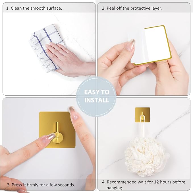 VIS'V Adhesive Towel Hooks, Waterproof Shower Wall Stick on Hooks - Image 7