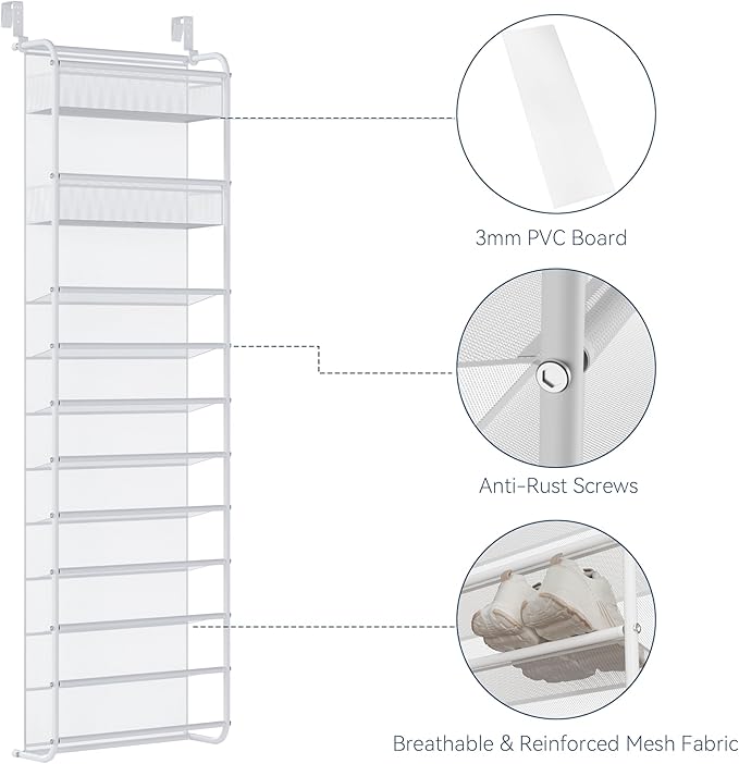 Whitmor 27 Pair Over The Door Shoe Organizer, 11 Tier Hanging Shoe Organizer - Image 4