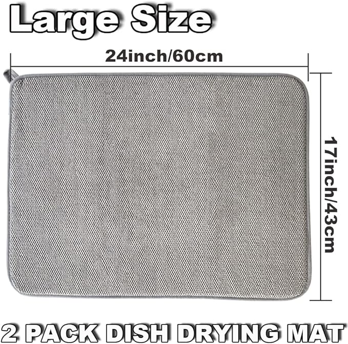 2Pack Large Dish Drying Mat for Kitchen Counter, 24 x 17 Inch Microfiber - Image 2