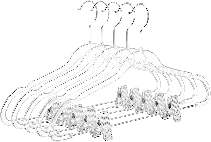 MIZGI Slim Clear Chrome Pants & Skirt Hangers – Adjustable Clips & Hooks by MIZGI