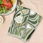 Abstract Boho Sage Green Floral Kitchen Towels Set of 2, 70s Retro Groovy Boho - Image 4