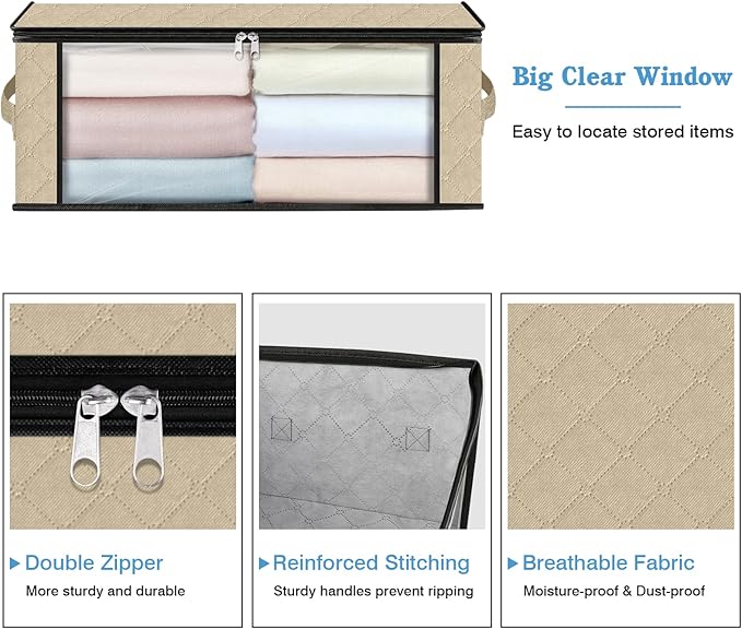 HomeHacks Storage 4-Pack Clothes Organizer Storage Bags Foldable Storage Box - Image 4