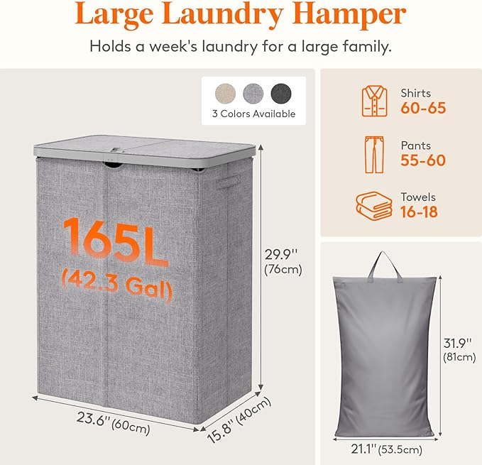 Lifewit 165L Large Laundry Basket - Image 4