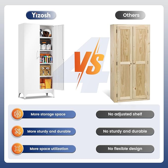 Yizosh Metal Garage Storage Cabinet with 2 Doors and 4 Adjustable Shelves - 71" Steel Lockable File Cabinet,Locking Tool Cabinets for Home,Office,Garage,Gym,School - Image 7