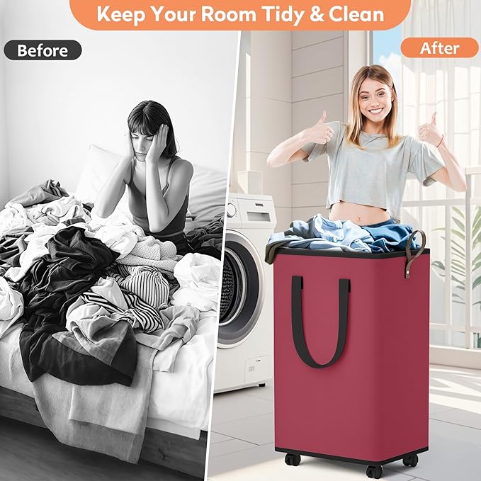 Laundry Basket with Wheels, Collapsible Laundry Baskets, Laundry Hamper with - Image 5