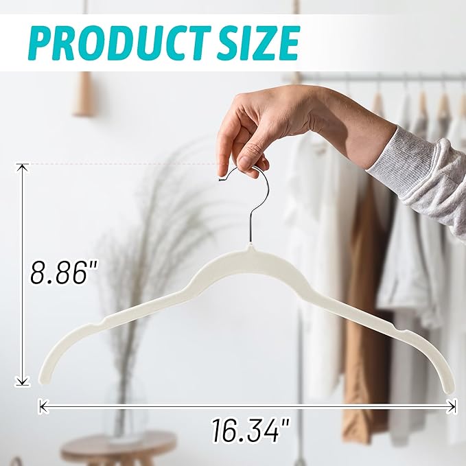 Premium Velvet Shirt Hangers 50 Pack, Non-Slip 360° Swivel Hook Slim Flocked - Image 6