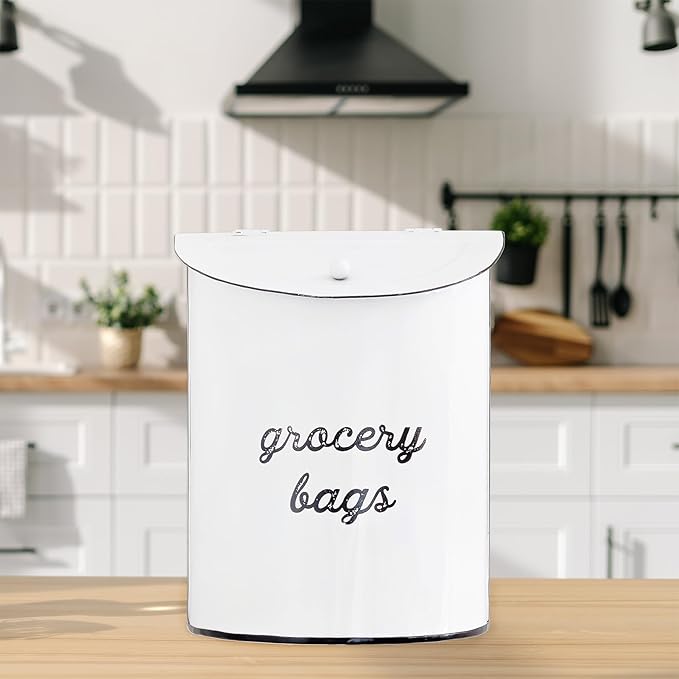 AuldHome Design Rustic Grocery Bag Holder; Wall-Mounted Vintage Enamelware - Image 5