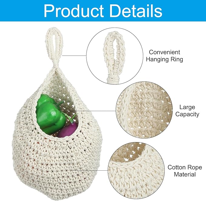 PATIKIL Hanging Fruit Baskets for Kitchen, Large Size Teardrop Home Decor - Image 4