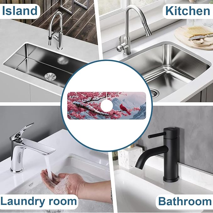 Christmas Welcome Winter Sink Faucet Absorbing Mat Cardinal Bird Super - Image 7