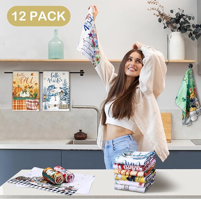 12 Pcs Seasonal Kitchen Towels Set - Image 5