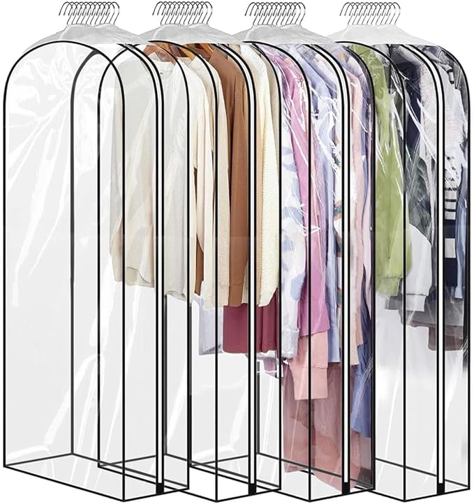 50" Clear Clothes Hangers with Smooth Side Zipper, 4 Pack by ECOMAID