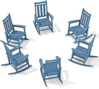 KINGYES Oversized Outdoor Rocking Chair Set of 6, All-Weather Patio Rocking Chairs for Porch, HDPE Outdoor Patio Rockers with High Back & Wide Seat for Garden, Lawn, Blue by KINGYES
