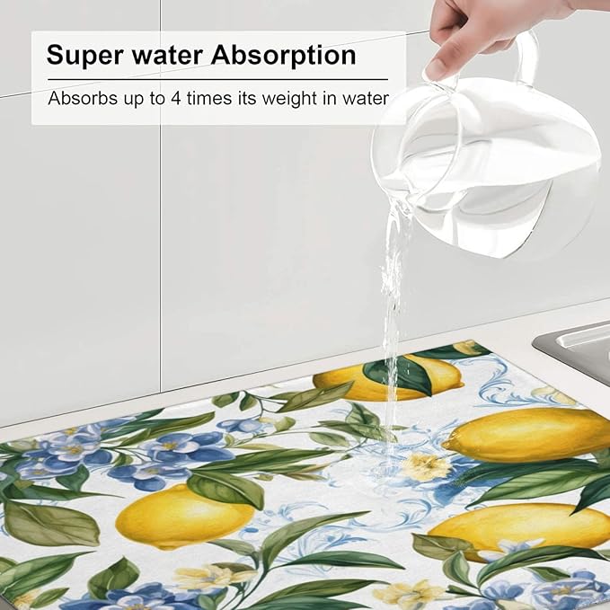 Lemon Dish Drying Mat for Kitchen Counter Protector and Decoration Super - Image 5