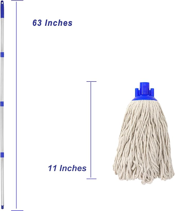 Cotton Cloth Mop, 4 Section Stainless Steel Pole + Two Cotton String Mop Heads - Image 6