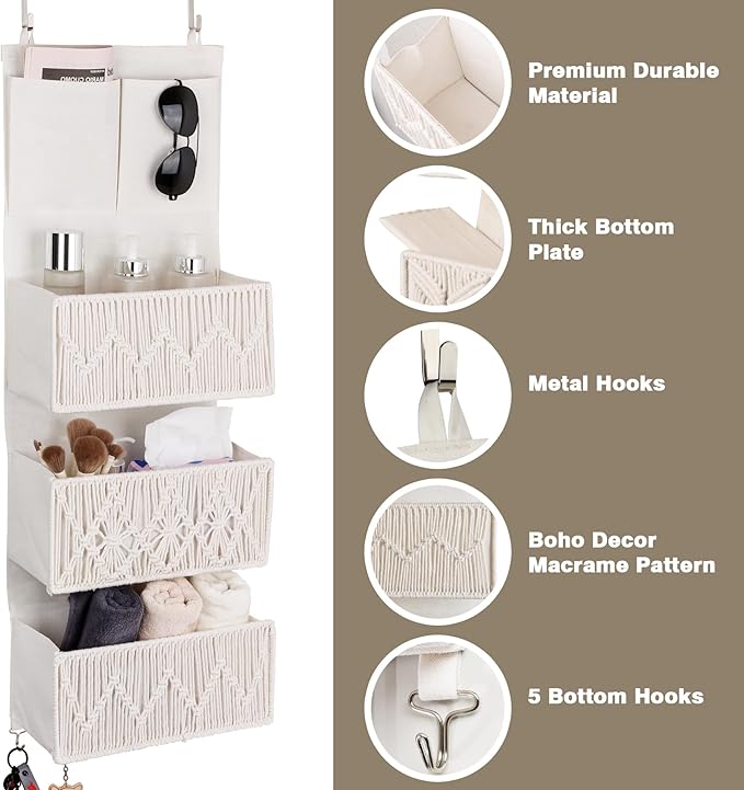 ANTIS'S HOME Over The Door Organizer Boho Bedroom Decor Nursery Storage - Image 2