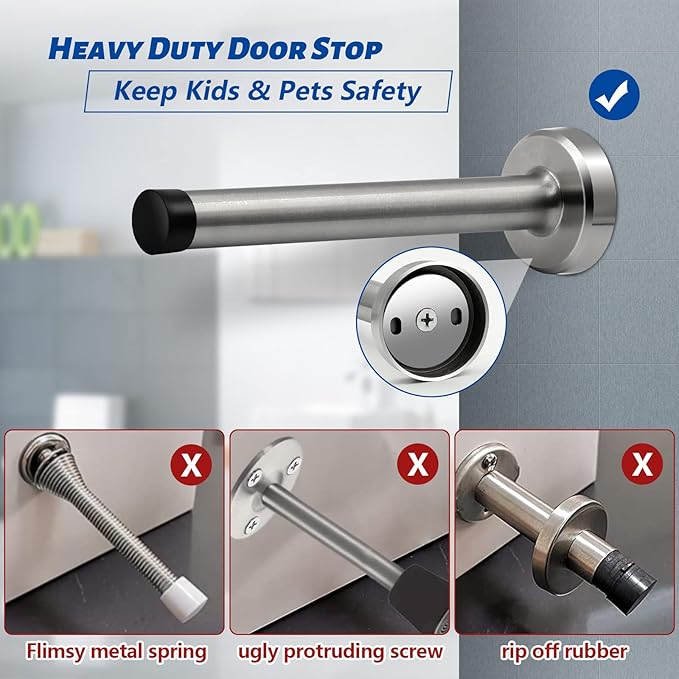 Door Stoppers, 5 Inch Long Door Stop, Wall Mounted, Stainless Steel Brushed - Image 4