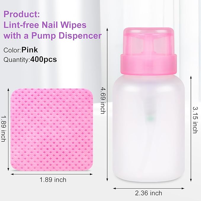 400pcs Lint Free Nail Wipes, 1 Pull-Off Pump-Style Bottle Suitable - Image 2